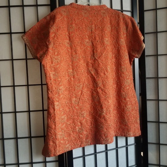 Embroidered embellished orange and gold top - Picture 2 of 7